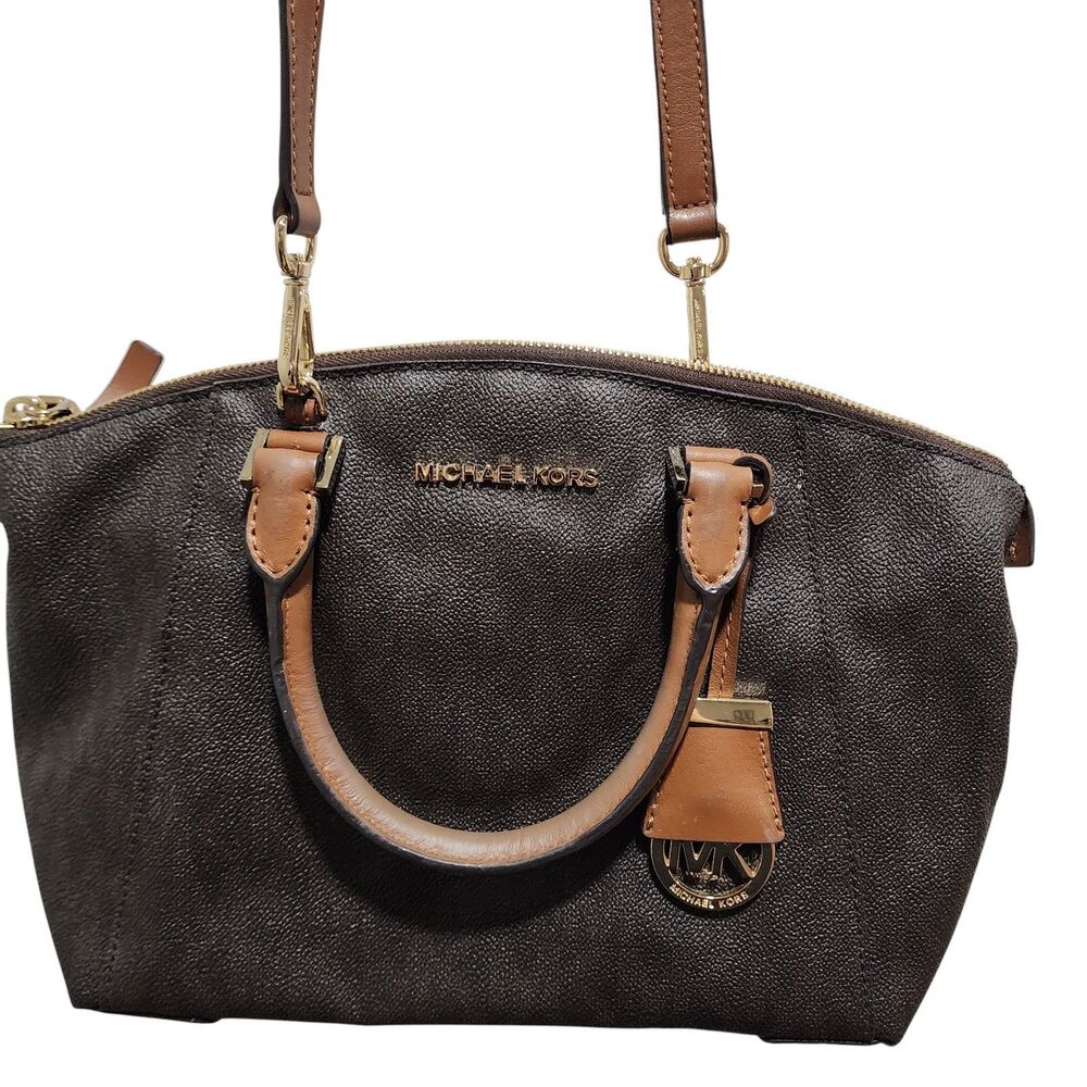 Michael Kors‎ Leather Satchel Purse Brown Gold Hardware Zip Top Crossbody